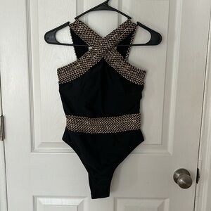 Black & gold sequined bodysuit